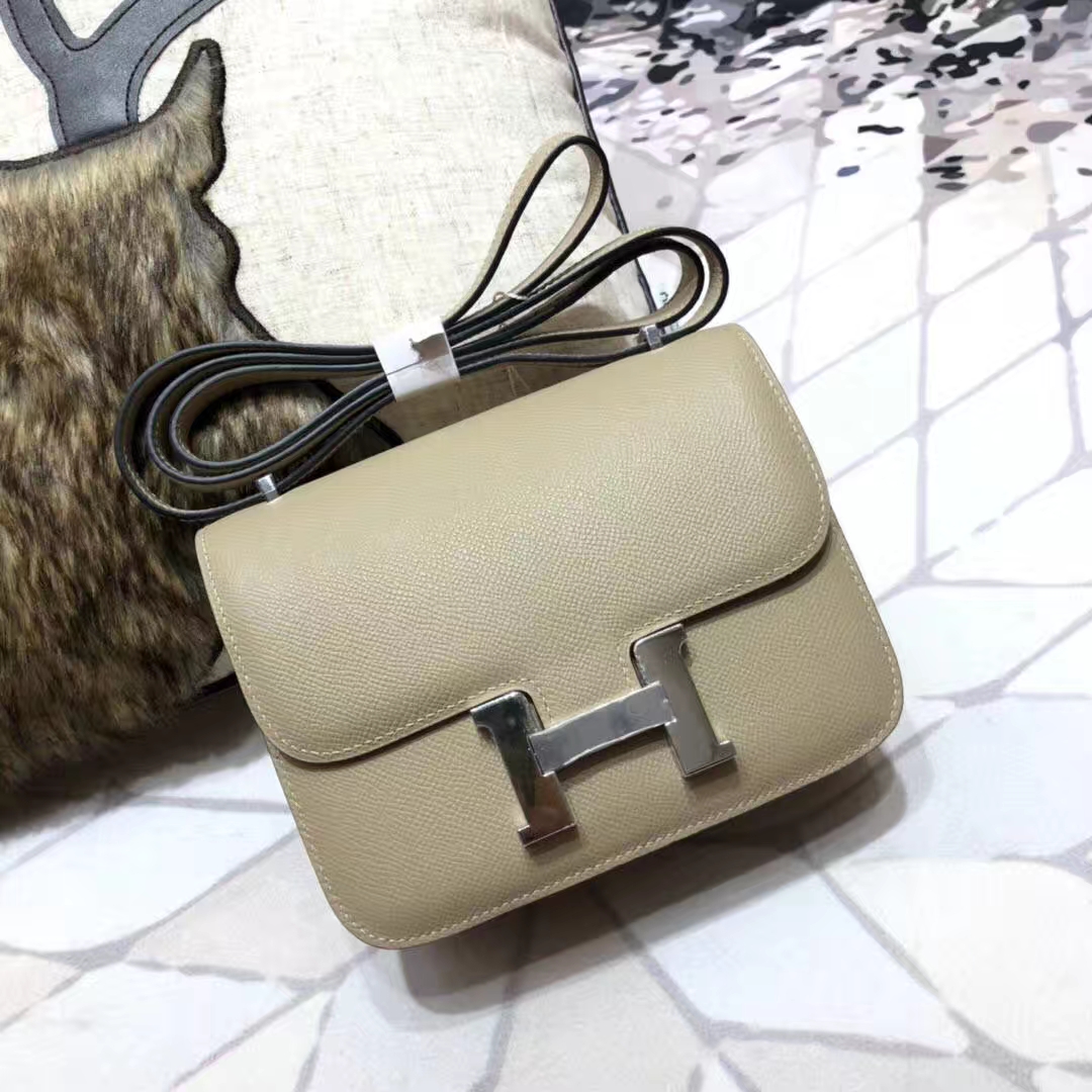 爱马仕空姐包价格 Hermes Constance19CM 斑鸠灰原厂Epsom牛皮 银扣