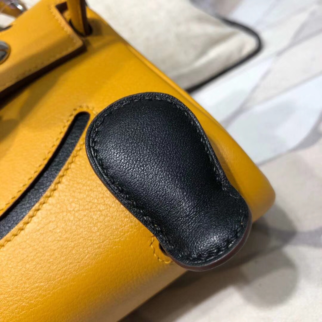 Hermes Kelly Doll 爱马仕琥珀黄Swift牛皮凯莉娃娃包手提斜挎女包 银扣