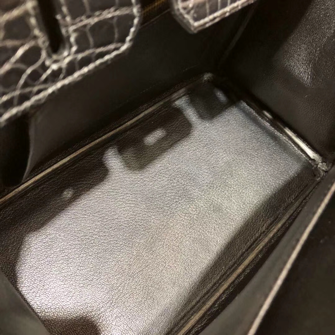 爱马仕Birkin包包 Hermes黑色亚光尼罗鳄鱼皮铂金包Birkin25CM 金扣