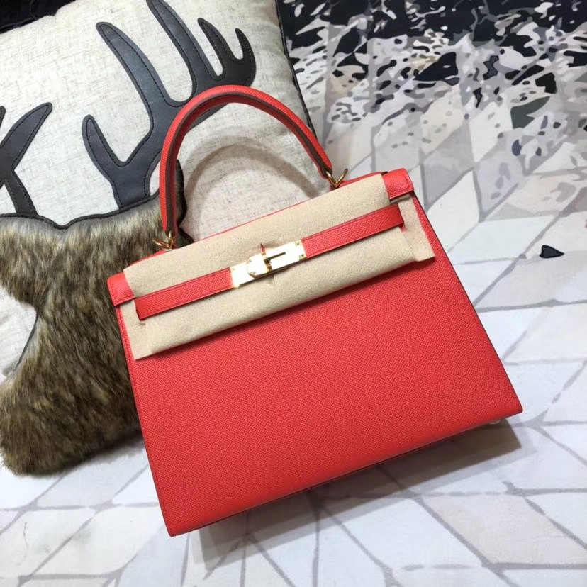 爱马仕凯莉包价格 Hermes Kelly28CM 西瓜红顶级Epsom牛皮 金扣