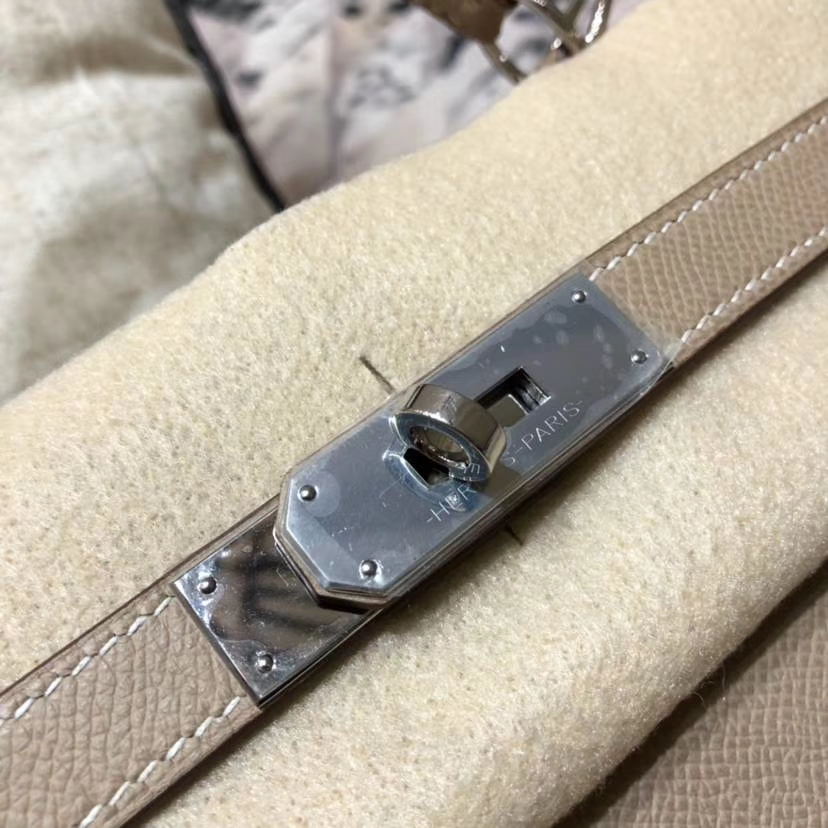 爱马仕凯莉包尺寸 Hermes Kelly28CM 斑鸠灰顶级Epsom牛皮 银扣
