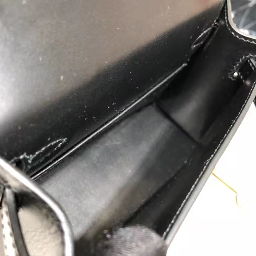 爱马仕迷你凯莉包2代 Hermes Minikelly2代 黑色原厂Box牛皮手包 金扣