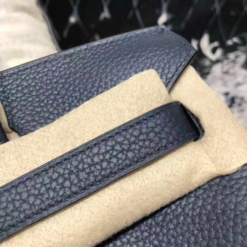 Hermes Birkin30CM 爱马仕午夜蓝Togo牛皮拼希腊蓝Swift皮拼色铂金包 银扣