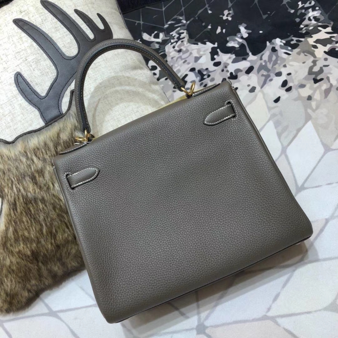 Hermes Kelly28cm 爱马仕深大象灰原厂Togo小牛皮凯莉包 金扣