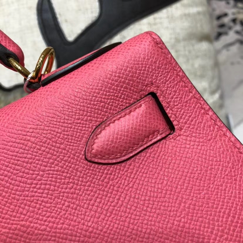 爱马仕包包官网 Hermes Kelly28CM 唇膏粉顶级Epsom牛皮 金扣
