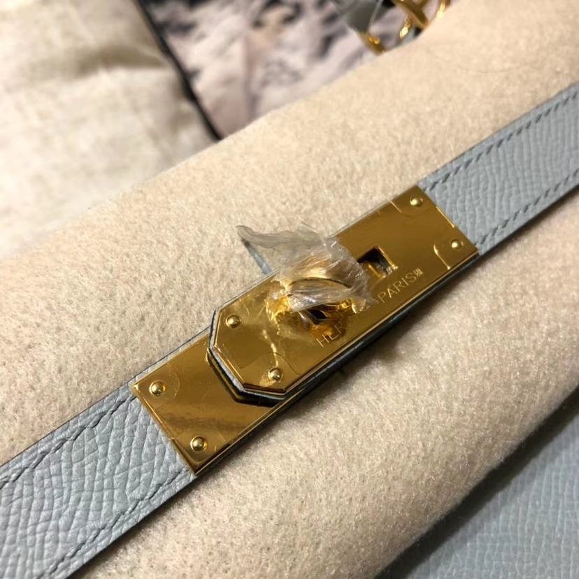 Hermes Kelly28CM 爱马仕冰川灰顶级Epsom牛皮外缝凯莉包 金扣