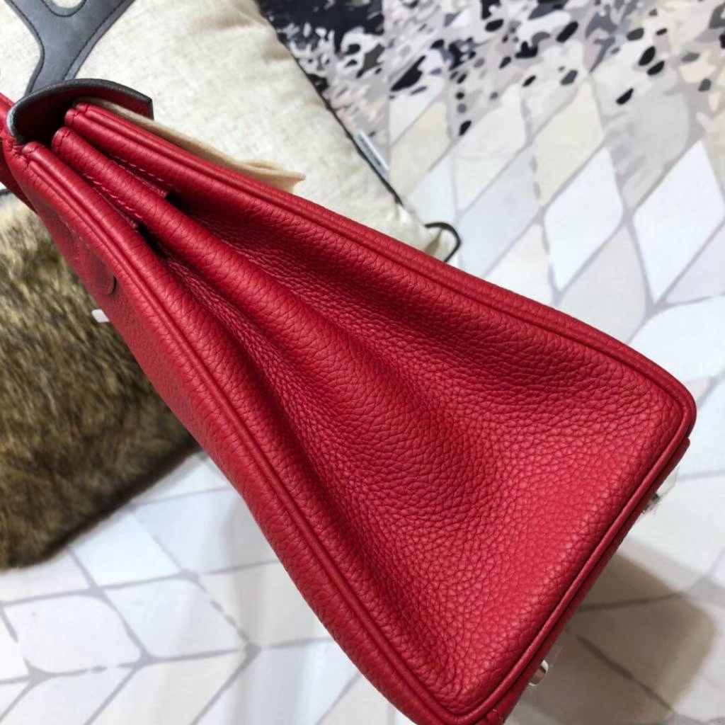 爱马仕凯莉包价格 Hermes Kelly28CM 原厂Togo小牛皮 Q5中国红 银扣