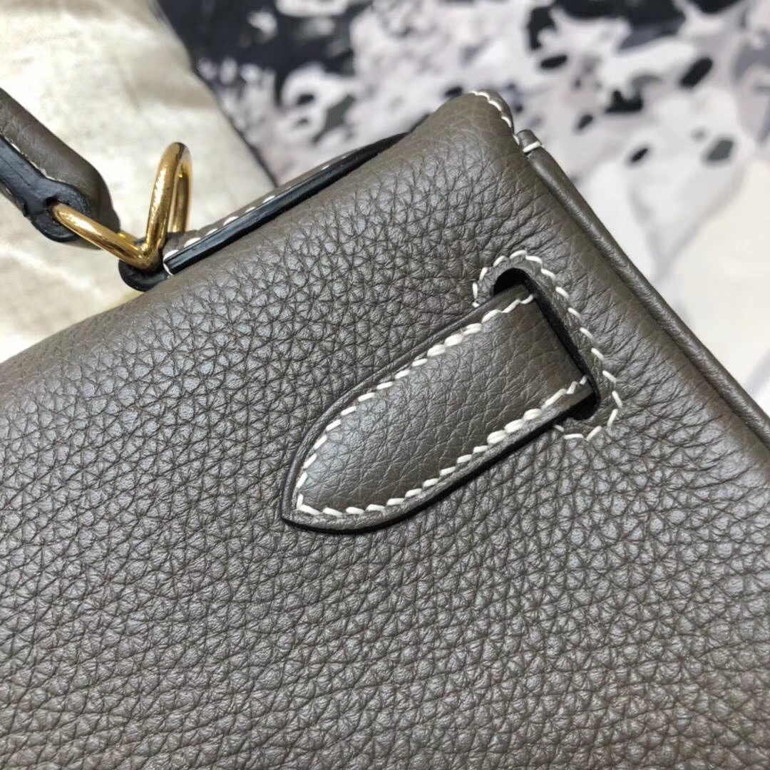 Hermes Kelly28cm 爱马仕深大象灰原厂Togo小牛皮凯莉包 金扣
