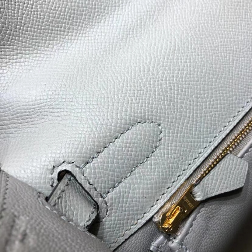 Hermes Kelly28CM 爱马仕冰川灰顶级Epsom牛皮外缝凯莉包 金扣