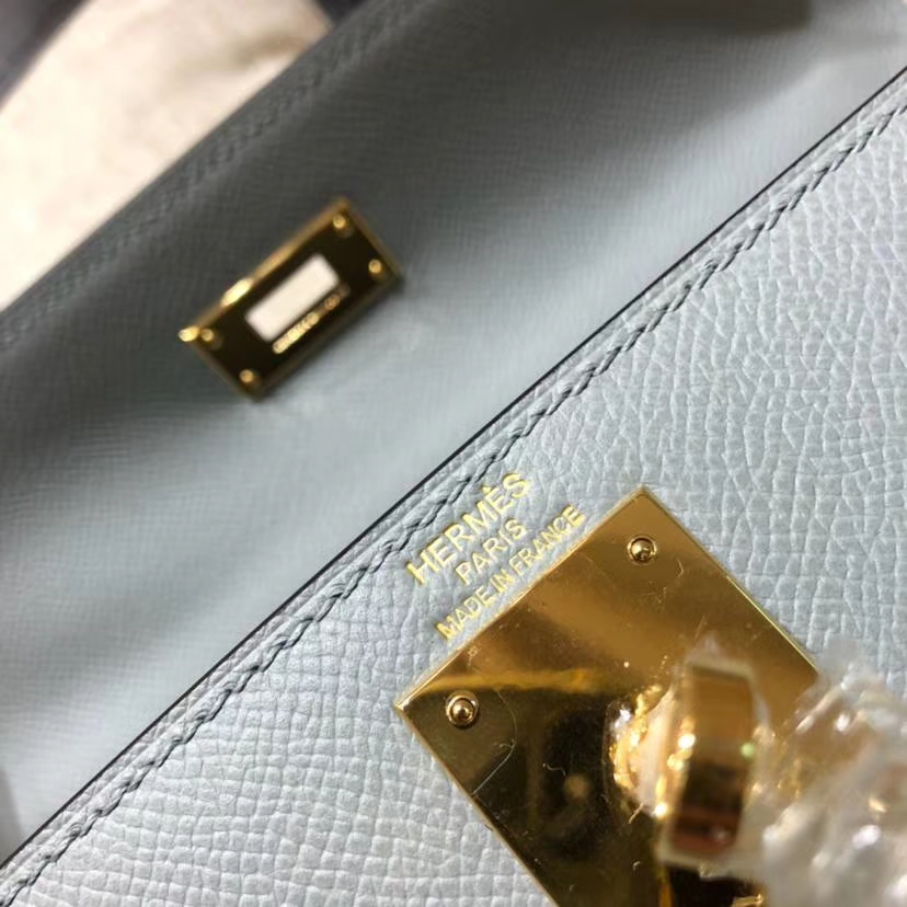 Hermes Kelly28CM 爱马仕冰川灰顶级Epsom牛皮外缝凯莉包 金扣