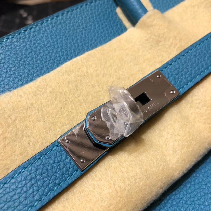 爱马仕Birkin包包 Hermes牛仔蓝法国小牛皮铂金包Birkin35CM 银扣