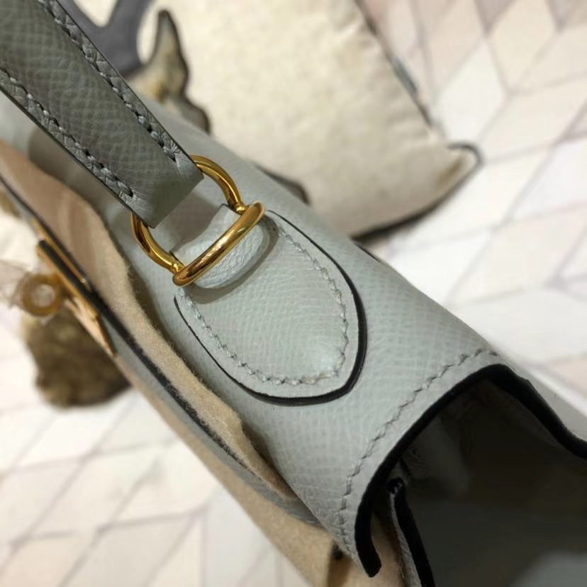 Hermes Kelly28CM 爱马仕冰川灰顶级Epsom牛皮外缝凯莉包 金扣