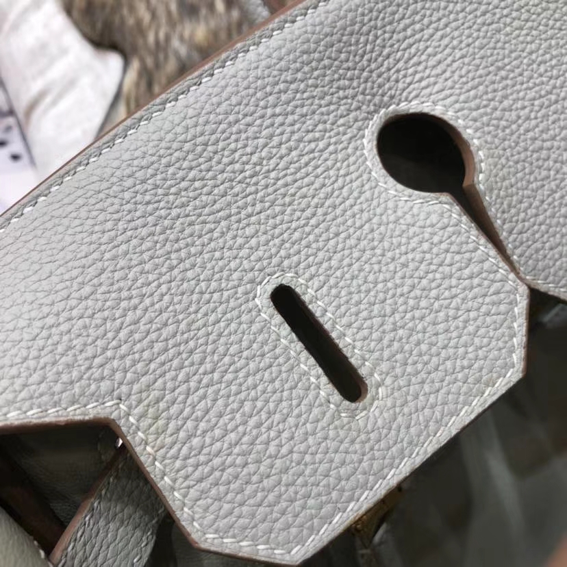 爱马仕铂金包尺寸 Hermes Birkin35CM 珍珠灰原厂Togo小牛皮 金扣