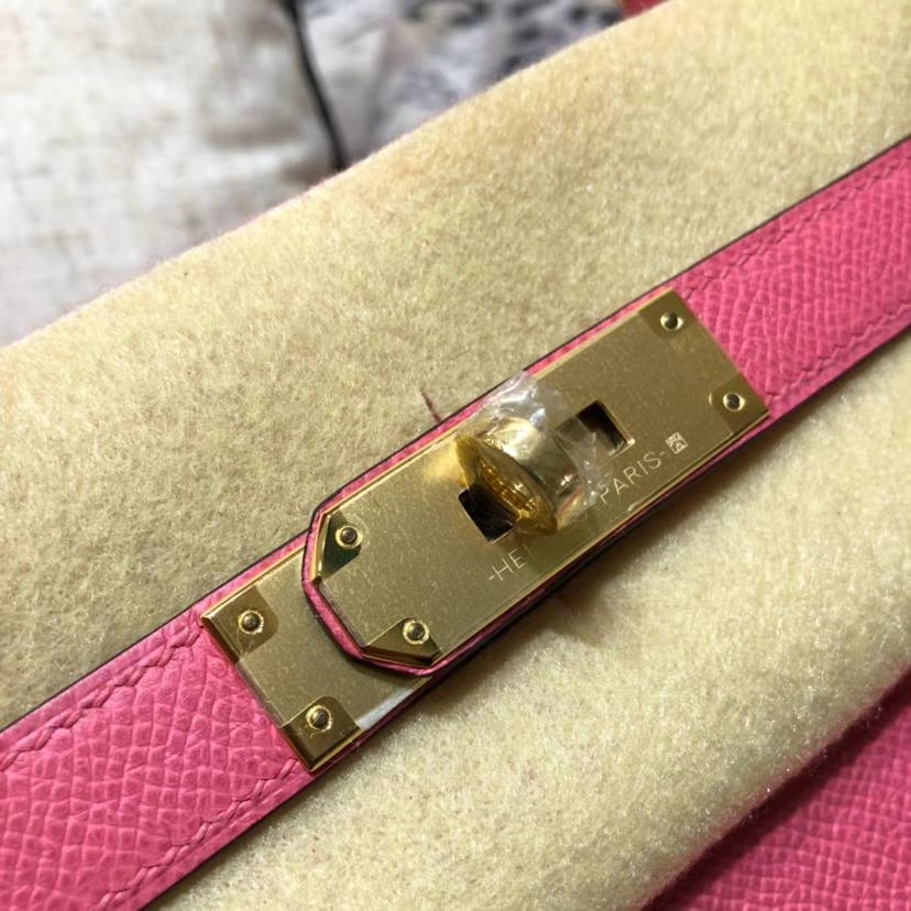 爱马仕包包官网 Hermes Kelly28CM 唇膏粉顶级Epsom牛皮 金扣