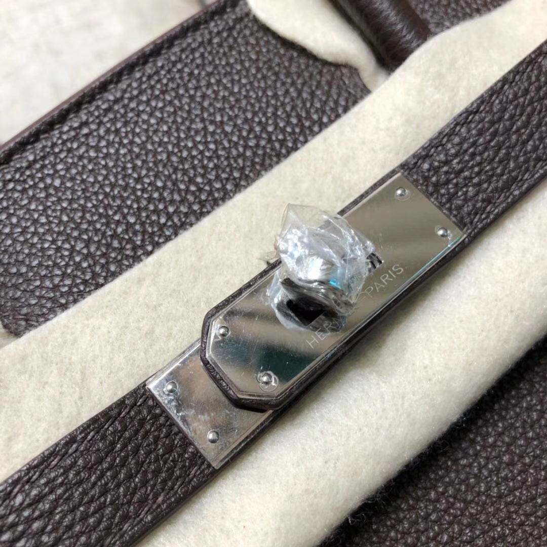 爱马仕Birkin包包 Hermes深啡色Togo小牛皮铂金包Birkin30CM 银扣