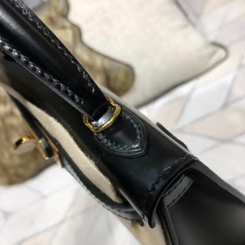 爱马仕迷你凯莉包2代 Hermes Minikelly2代 黑色原厂Box牛皮手包 金扣