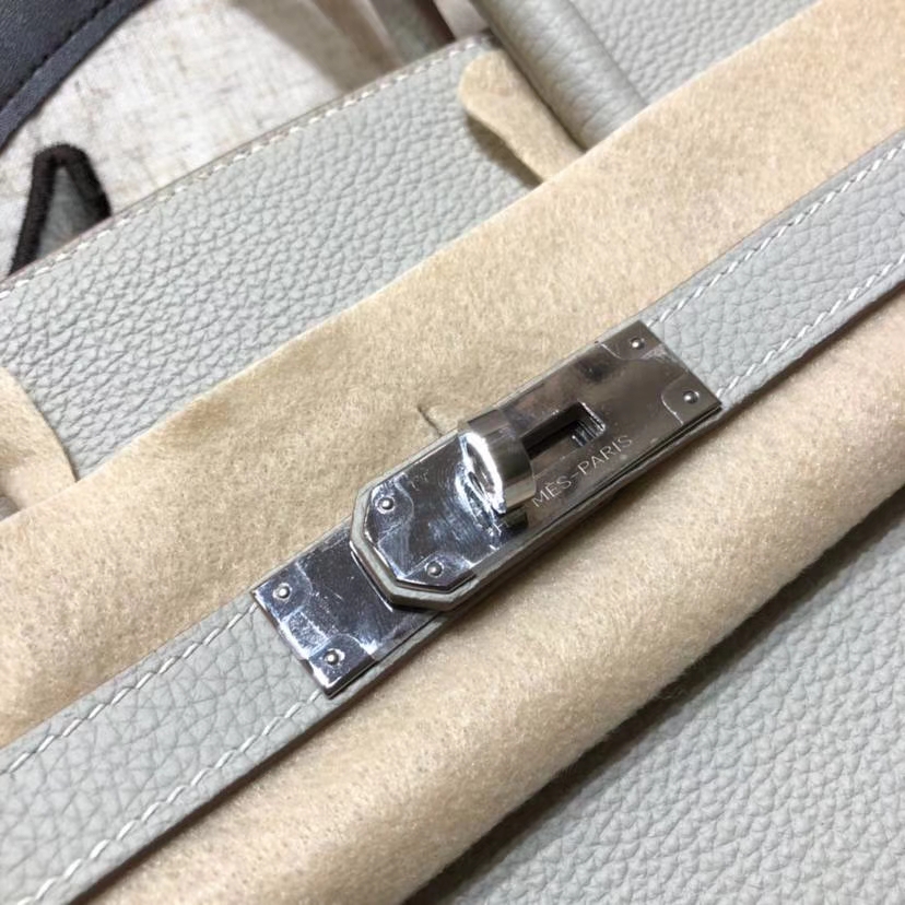 爱马仕拼色铂金包 Hermes Birkin35CM 珍珠灰内拼樱花粉Togo牛皮 银扣