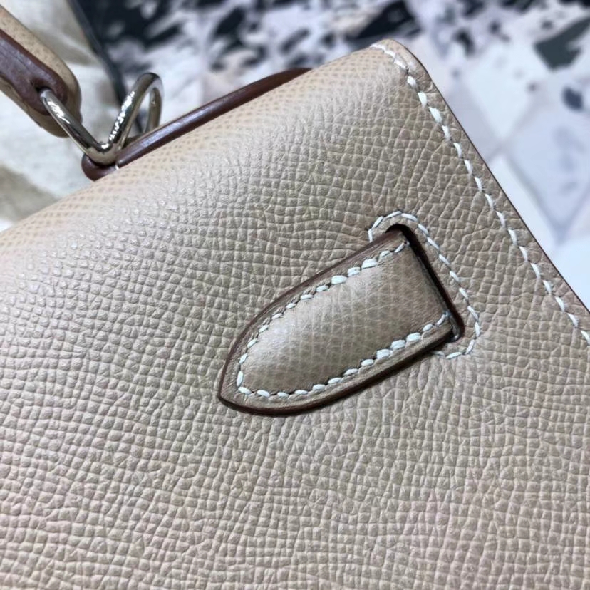 爱马仕凯莉包尺寸 Hermes Kelly28CM 斑鸠灰顶级Epsom牛皮 银扣