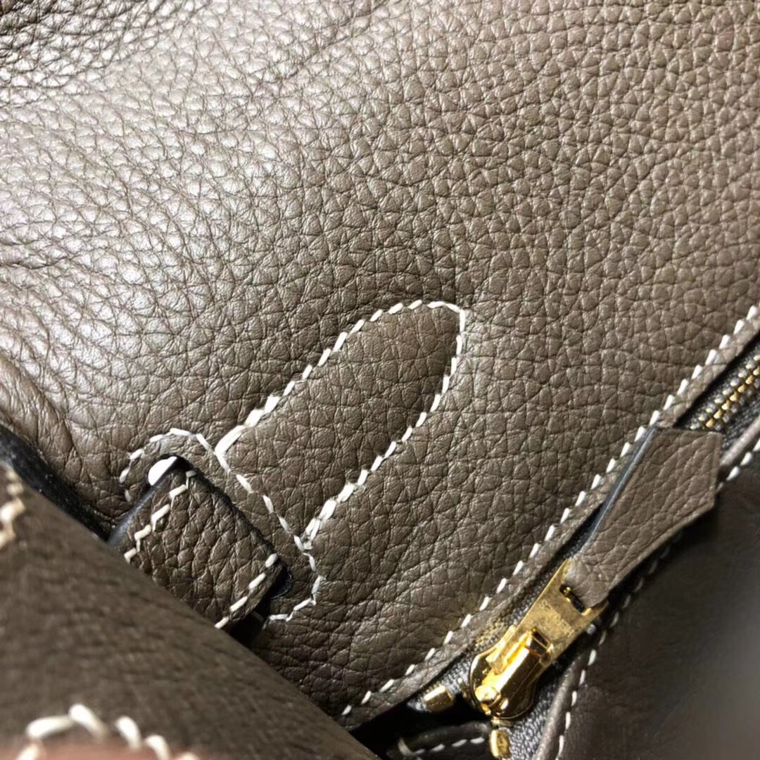 Hermes Kelly28cm 爱马仕深大象灰原厂Togo小牛皮凯莉包 金扣