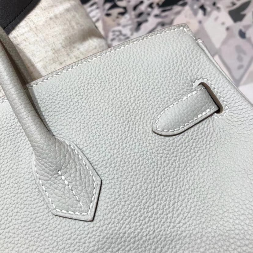 爱马仕拼色铂金包 Hermes Birkin35CM 珍珠灰内拼樱花粉Togo牛皮 银扣