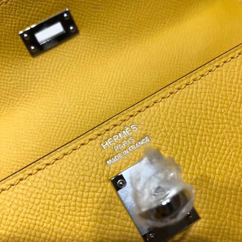 Hermes Kelly25CM 爱马仕琥珀黄原厂Epsom牛皮外缝凯莉包 银扣