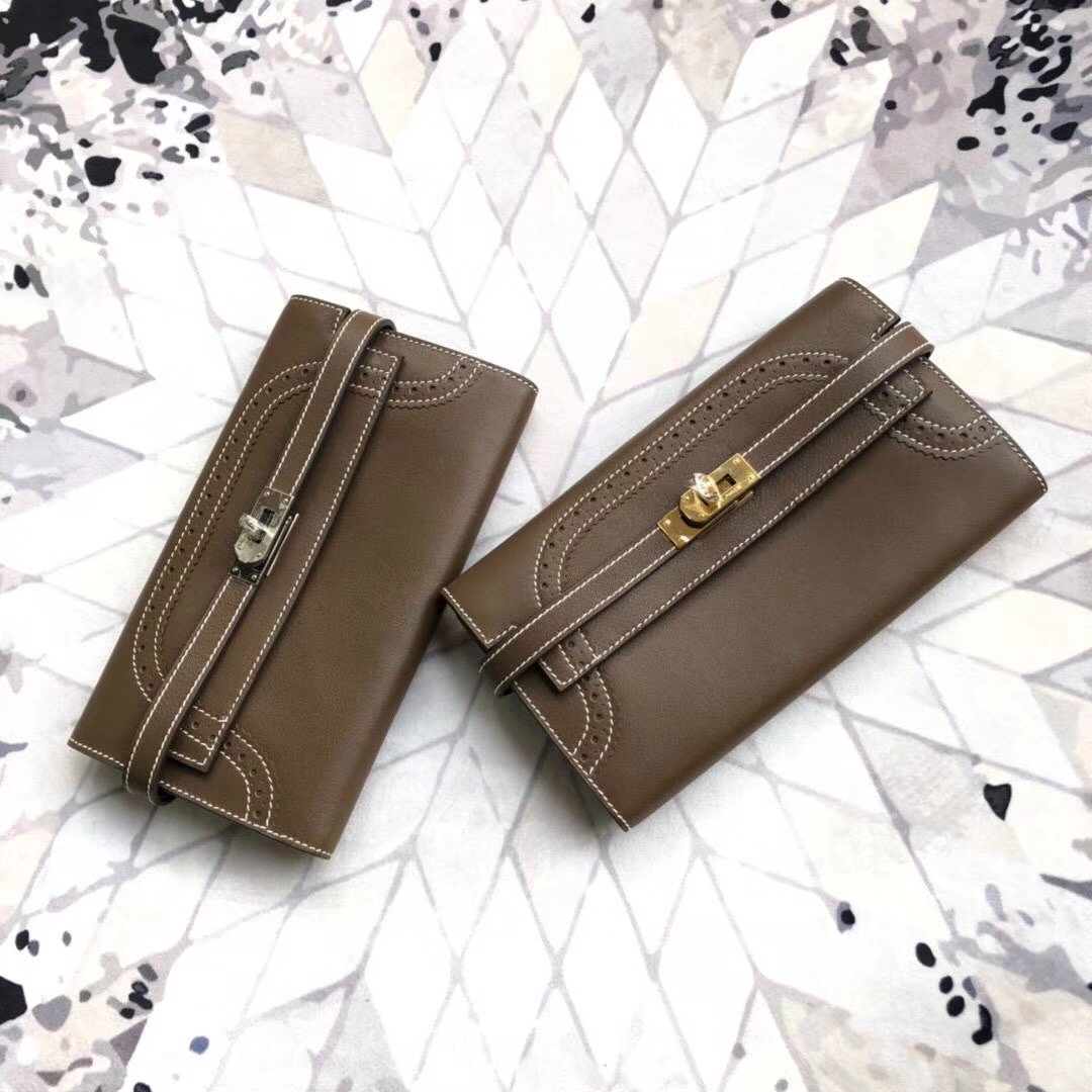 Hermes Kelly Wallet Ghillies 爱马仕大象灰顶级Swift牛皮蕾丝凯利钱夹钱包