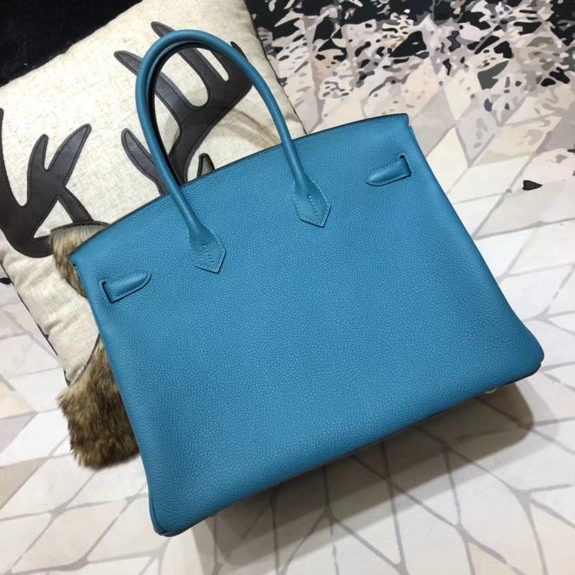 爱马仕Birkin包包 Hermes牛仔蓝法国小牛皮铂金包Birkin35CM 银扣