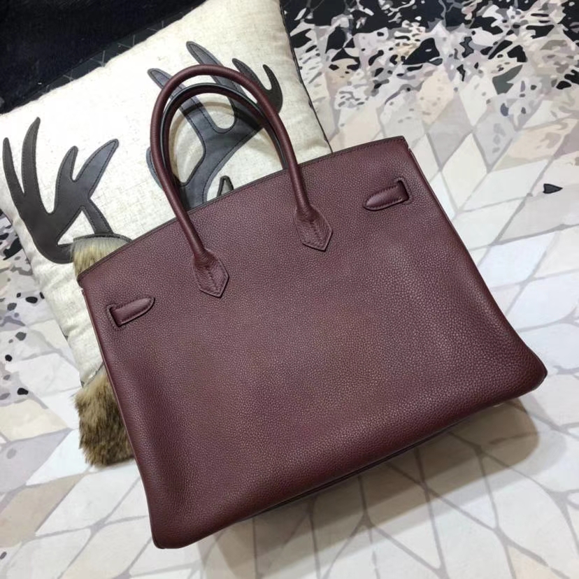 广州白云皮具城 Hermes爱马仕波尔多酒红法国小牛皮Birkin35CM铂金包 金扣