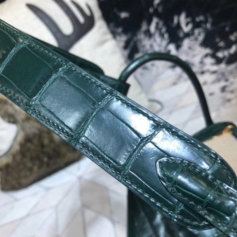 Hermes Lindy30CM 爱马仕孔雀绿亚光尼罗鳄鱼皮琳迪包 金扣