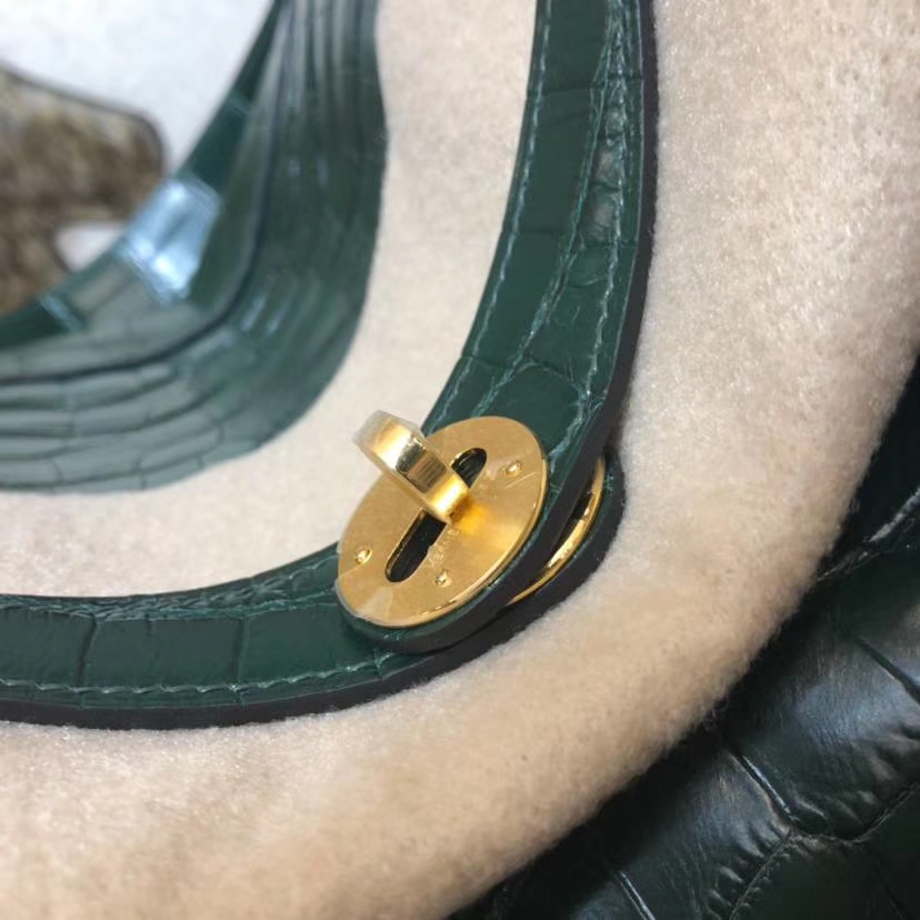 Hermes Lindy30CM 爱马仕孔雀绿亚光尼罗鳄鱼皮琳迪包 金扣
