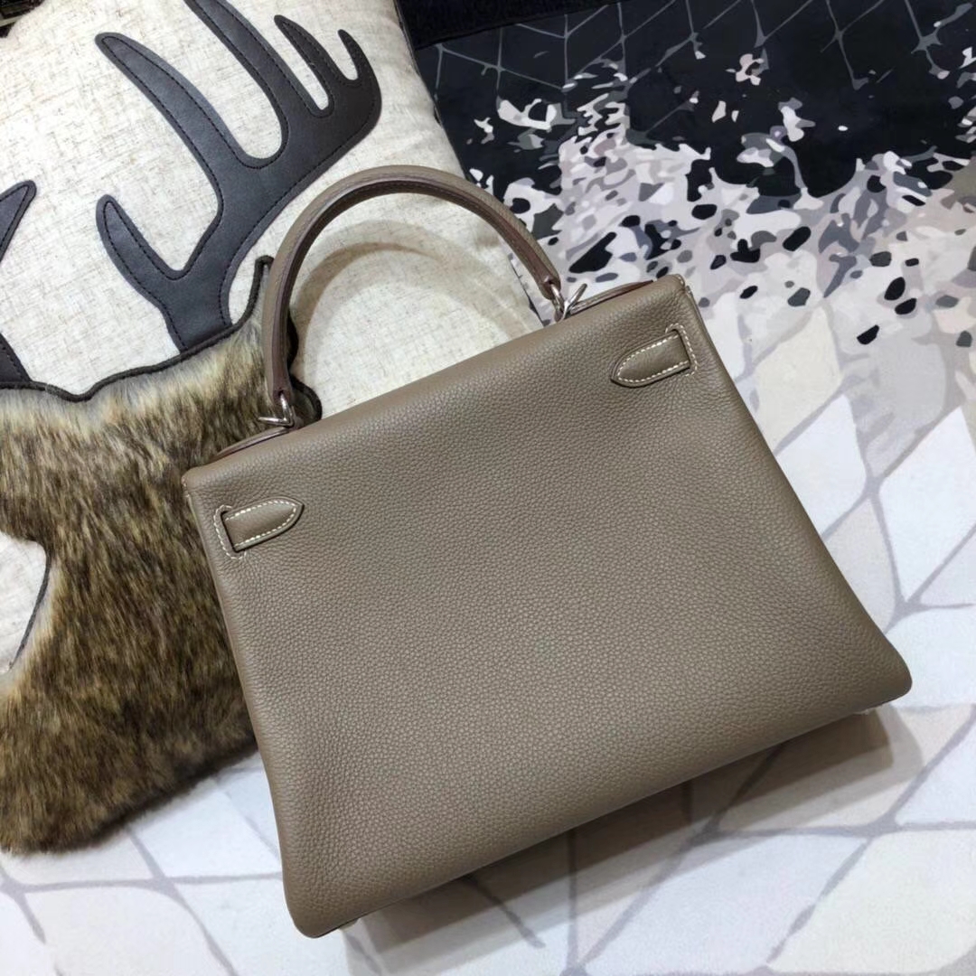 Hermes Kelly28CM 爱马仕CC18大象灰原厂Togo小牛皮凯莉包 银扣