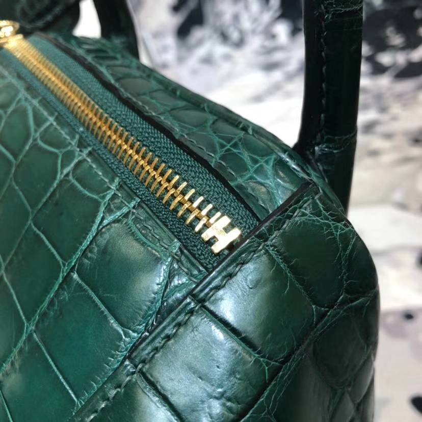 Hermes Lindy30CM 爱马仕孔雀绿亚光尼罗鳄鱼皮琳迪包 金扣