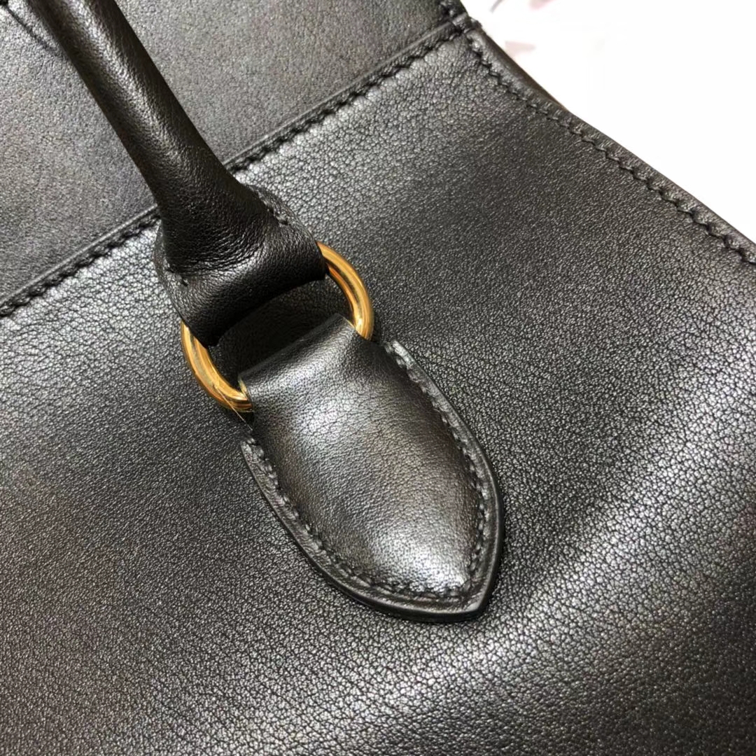 爱马仕女包价格 Hermes Toolbox26CM 黑色swift牛皮牛奶包 金扣
