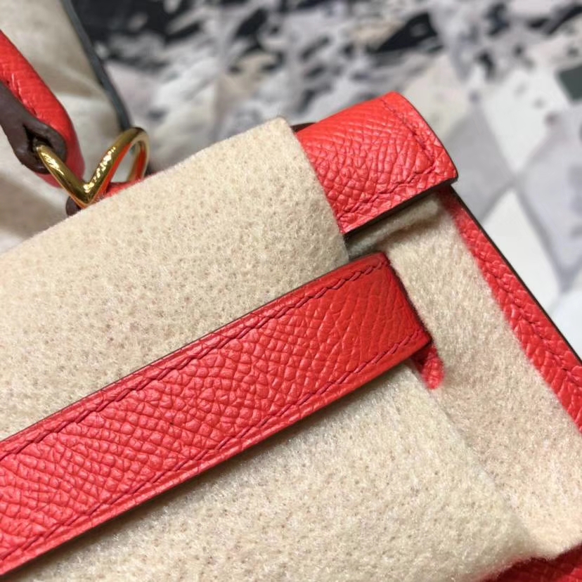 爱马仕凯莉包价格 Hermes Kelly28CM 西瓜红顶级Epsom牛皮 金扣