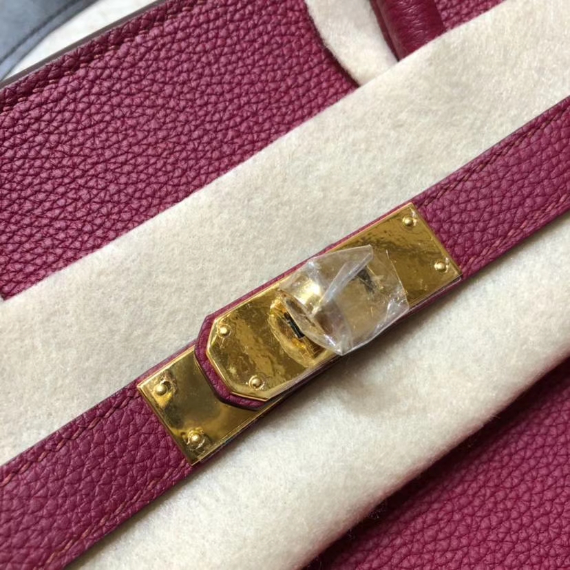 爱马仕铂金包 Hermes原厂法国小牛皮Birkin女包35CM B5宝石红 金扣