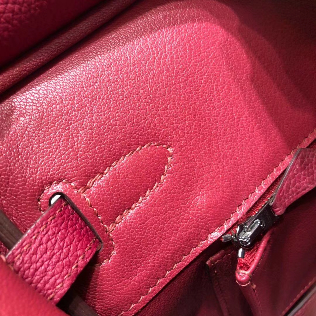 Hermes Birkin30CM 爱马仕宝石红原厂Togo小牛皮铂金包 银扣