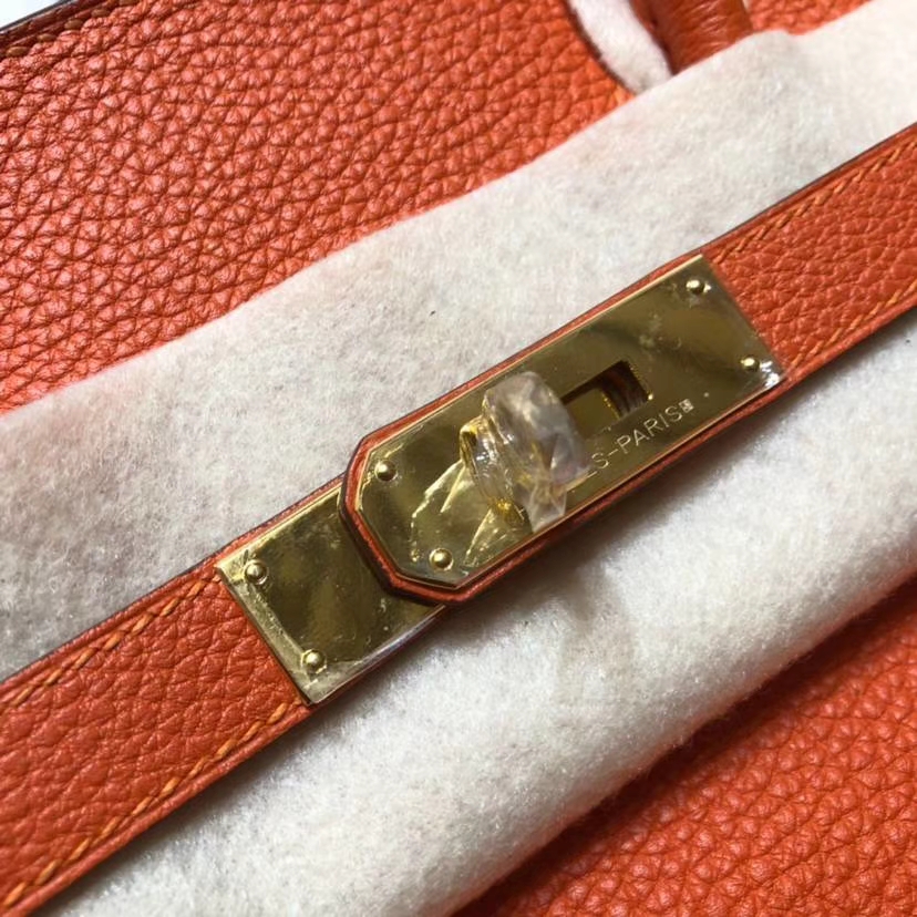 Hermes Birkin35CM 爱马仕法国Togo小牛皮铂金包 橙色 金扣