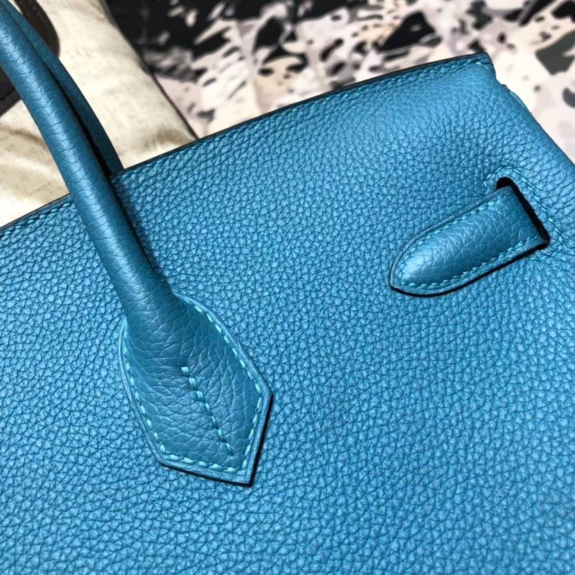 爱马仕Birkin包包 Hermes牛仔蓝法国小牛皮铂金包Birkin35CM 银扣