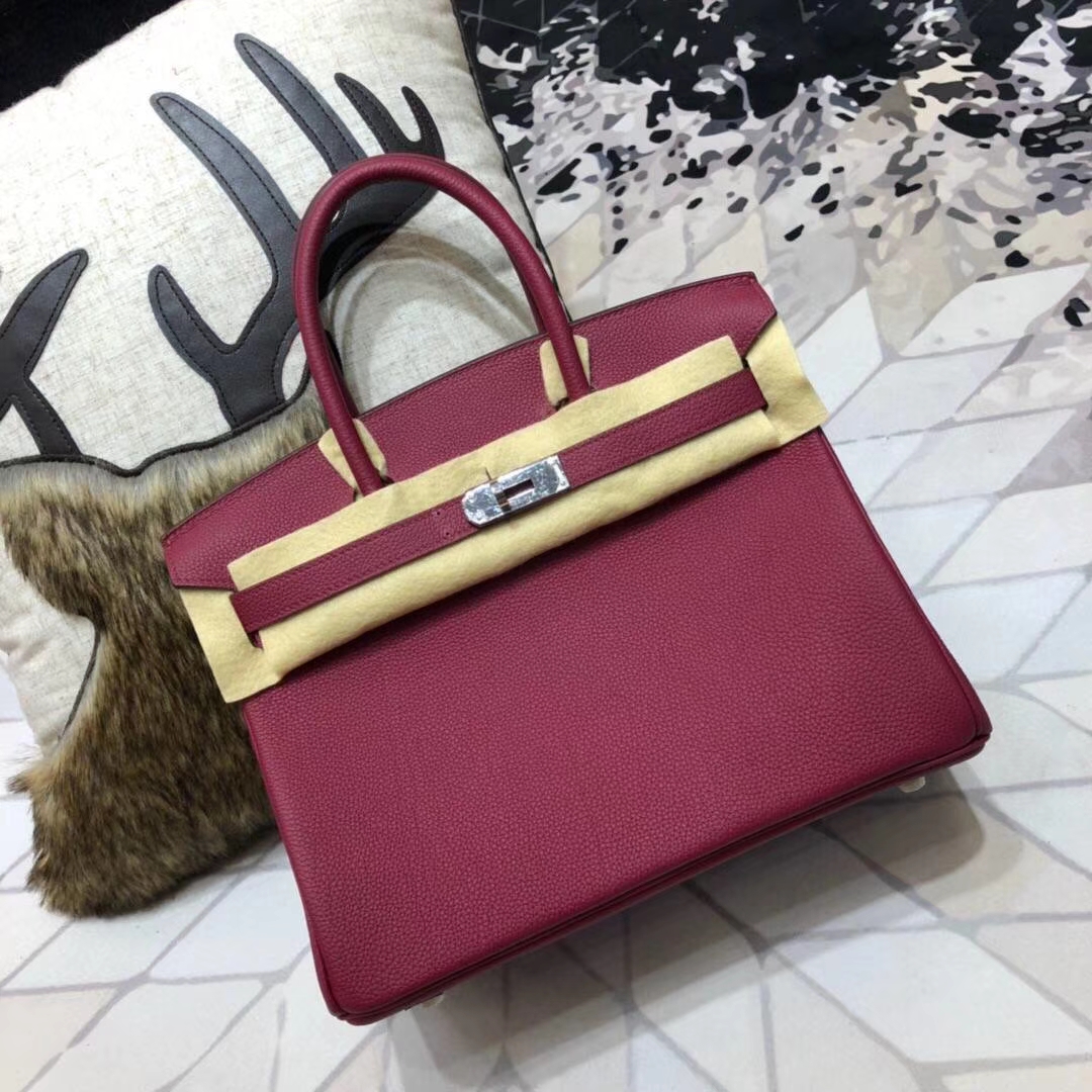 Hermes Birkin30CM 爱马仕宝石红原厂Togo小牛皮铂金包 银扣