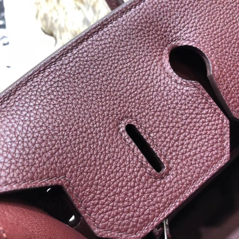 Hermes包包官网 爱马仕57波尔多酒红法国Togo小牛皮铂金包Birkin35CM 银扣