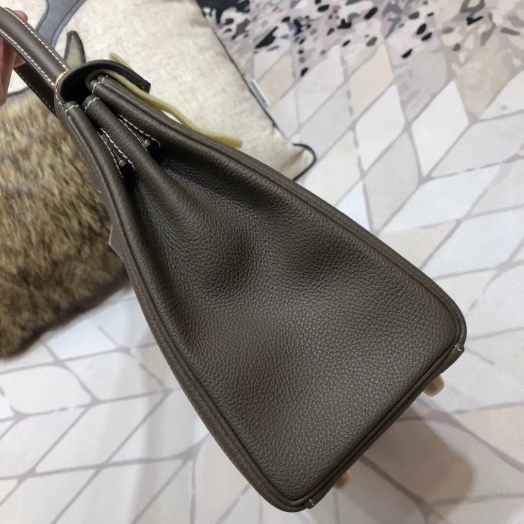 Hermes Kelly28cm 爱马仕深大象灰原厂Togo小牛皮凯莉包 金扣