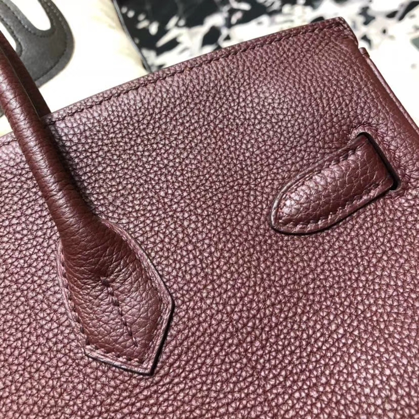 Hermes包包官网 爱马仕57波尔多酒红法国Togo小牛皮铂金包Birkin35CM 银扣
