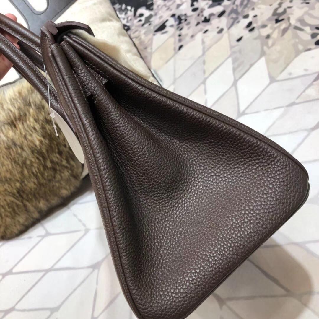 爱马仕Birkin包包 Hermes深啡色Togo小牛皮铂金包Birkin30CM 银扣
