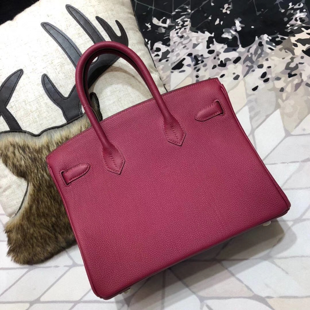 Hermes Birkin30CM 爱马仕宝石红原厂Togo小牛皮铂金包 银扣