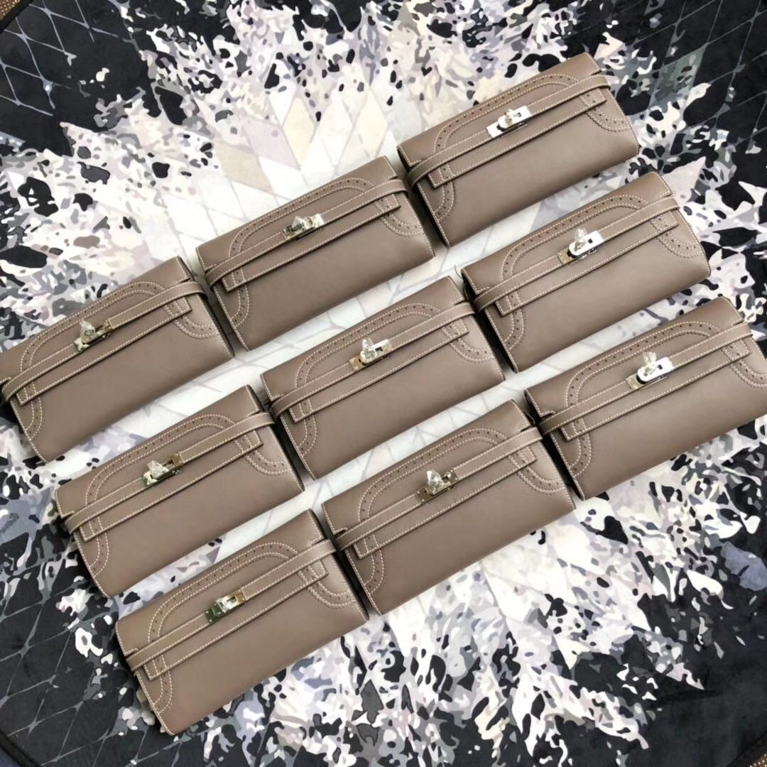 Hermes Kelly Wallet Ghillies 爱马仕大象灰顶级Swift牛皮蕾丝凯利钱夹钱包