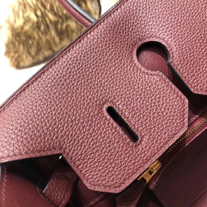 广州白云皮具城 Hermes爱马仕波尔多酒红法国小牛皮Birkin35CM铂金包 金扣