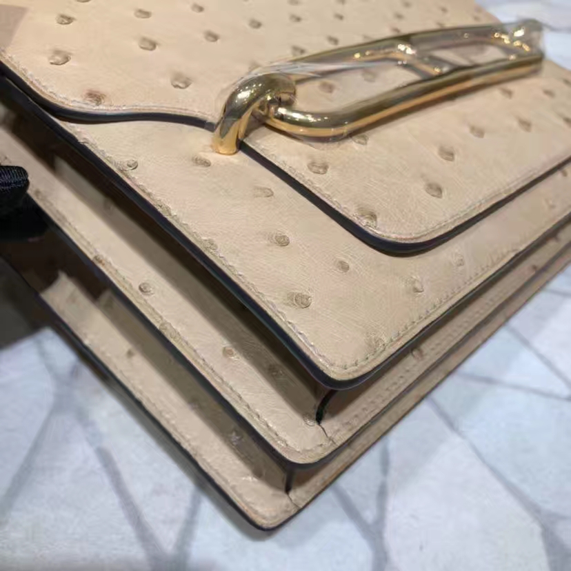 Hermes Roulis24CM 爱马仕羊毛白进口南非鸵鸟皮猪鼻子包斜挎女包  金扣