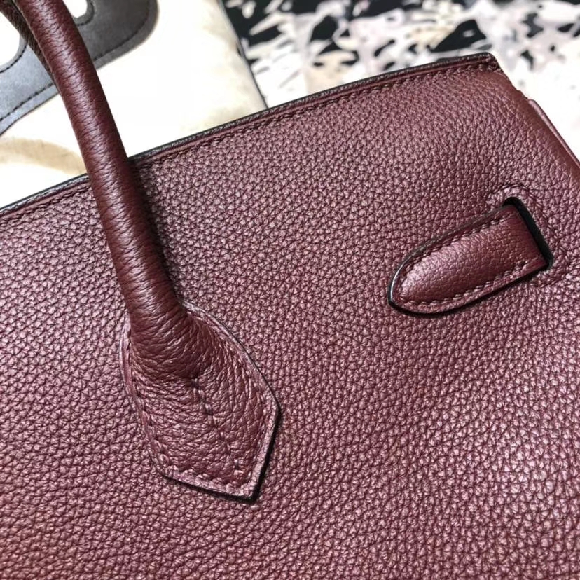 广州白云皮具城 Hermes爱马仕波尔多酒红法国小牛皮Birkin35CM铂金包 金扣