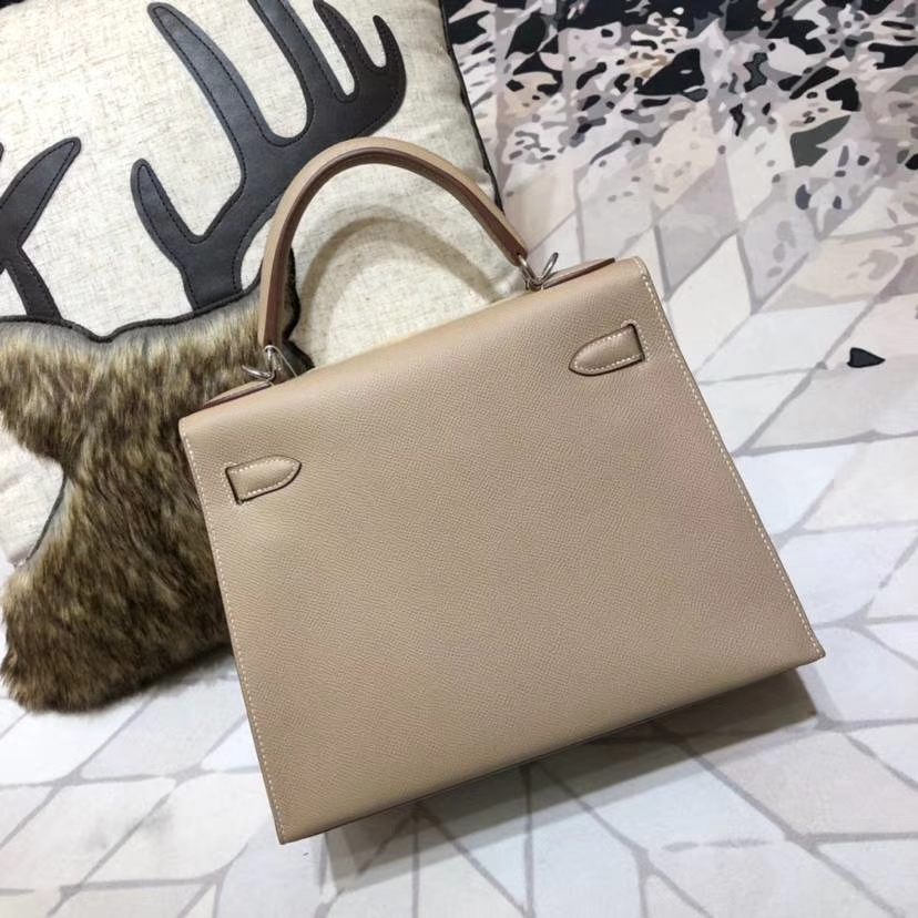 爱马仕凯莉包尺寸 Hermes Kelly28CM 斑鸠灰顶级Epsom牛皮 银扣
