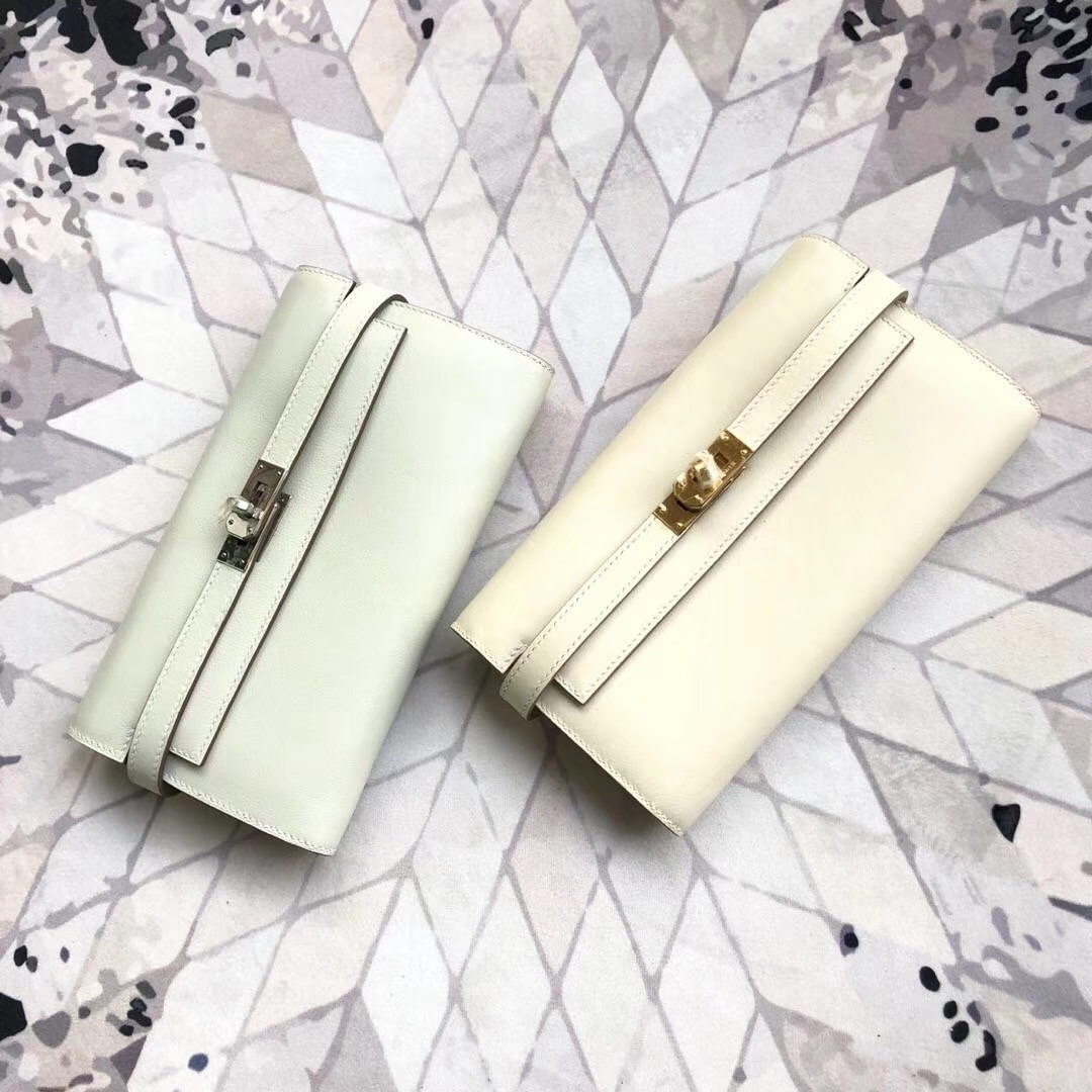 爱马仕钱包价格 Hermes Kelly Wallet 奶昔白&珍珠灰swift牛皮凯莉钱夹